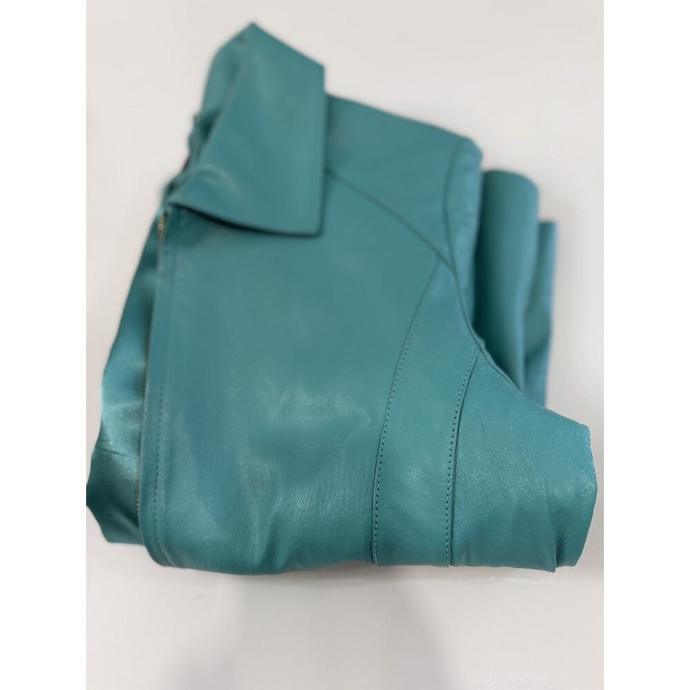 Women's Black Rivet M Lether Jacket, Aqua Blue - Picture 7 of 7